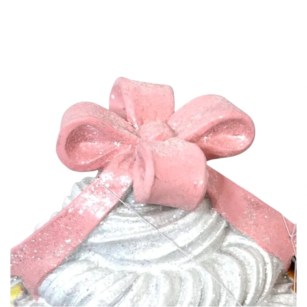 Cupcake Pastel Gingerbread House LED Glitter Pink Bow Coquette Cottagecore Decor